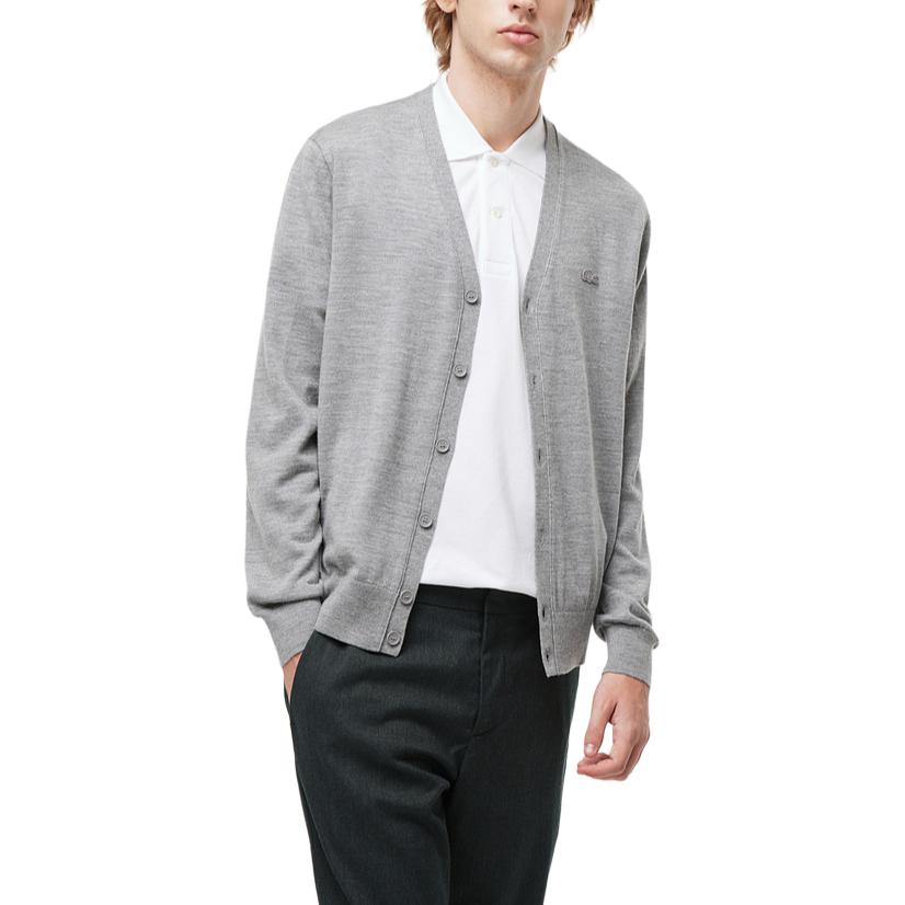 LACOSTE Sweaters Men's Gray V-neck Moderate Cardigan AH5665-YRD
