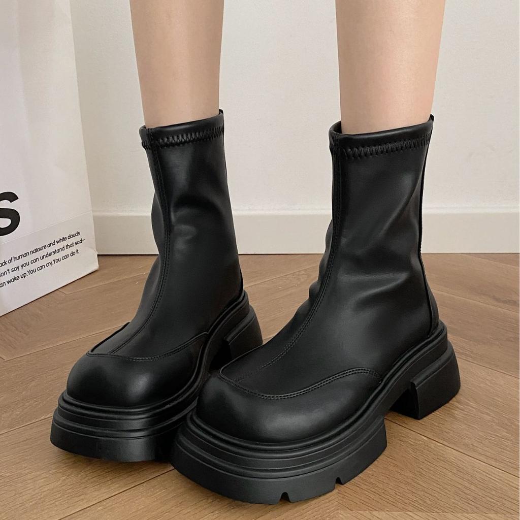 Black British versatile thick-heeled platform Martin boots women's 2025 new summer with skirt and thin short boots