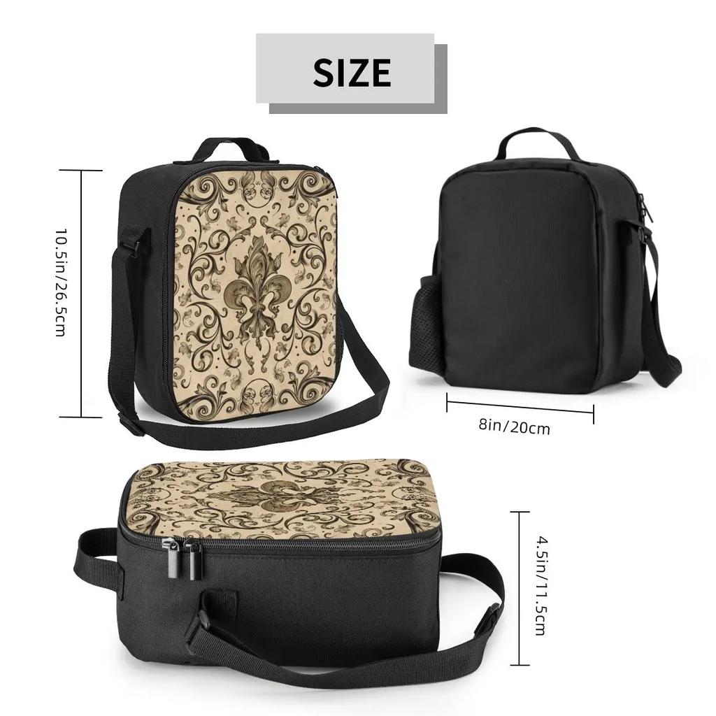 Vintage Fleur De Lis Insulated Lunch Bags for Camping Travel Lily Flower Waterproof Thermal Cooler Lunch Box Women Children