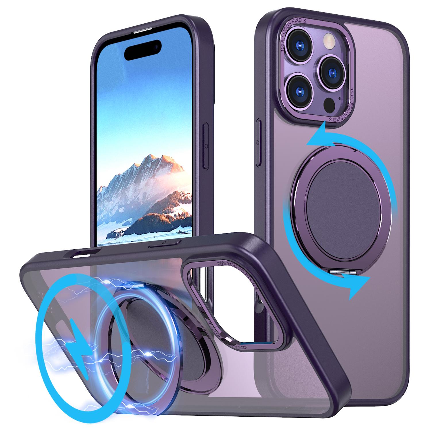 

For iPhone 16 Pro Max Kickstand Case TPU+PC Back Phone Cover Compatible with MagSafe Purple