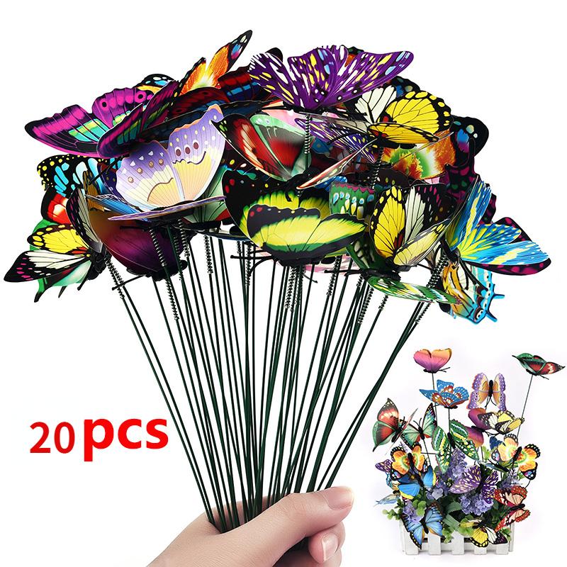 Set 3D Simulation Butterflies Garden Yard Planter Colorful Butterfly Stakes Decoracion Outdoor Decor Flower Pots Decor