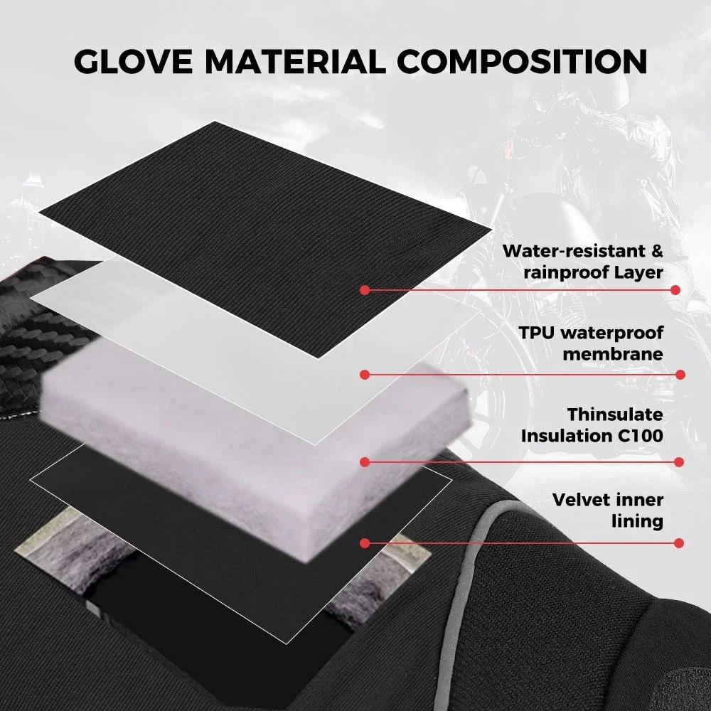 KEMiMOTO Zimní motocyklové rukavice CE Ochranné Černé Guantes Moto Invierno Teplé Rukavice pro dotykovou obrazovku Vodotěsné Větruodolné