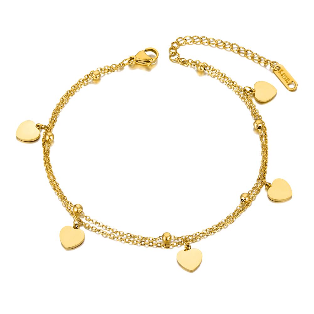 

JeeMango Double Layer Love Heart Charm Anklets For Women Stainless Steel Bohemia Summer Beach Foot Chain Jewelry JA21004
