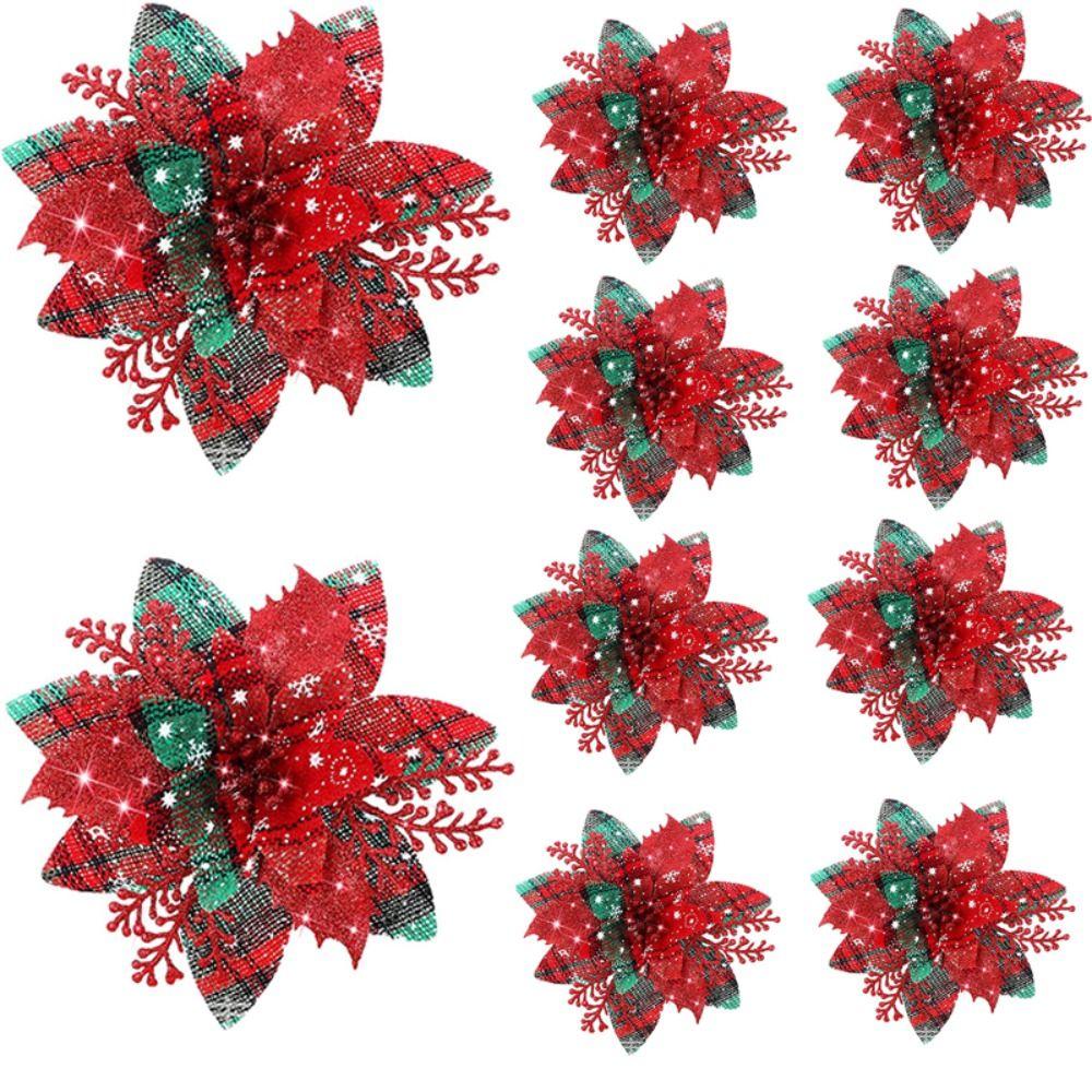 8 ks Zlaté/Stříbrné Květiny na Vánoční Stromek Růžové/Modré Květiny Vániční hvězdy Dárek Párty Dekorace Vánoce