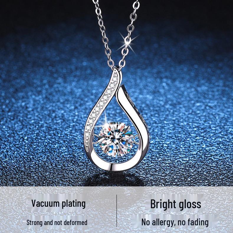 Korean Style Moissanite Water Drop Necklace: 1 Carat S925 Sterling Silver Pendant