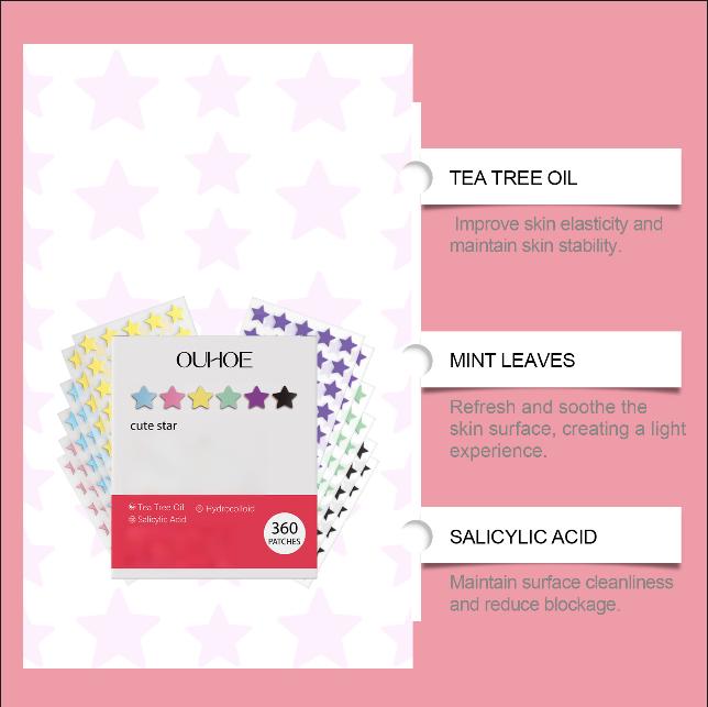 OUHOE star-shaped hydrocolloid care patch men and women facial partial patch daily breathable concealer hydrocolloid patch 360pcs