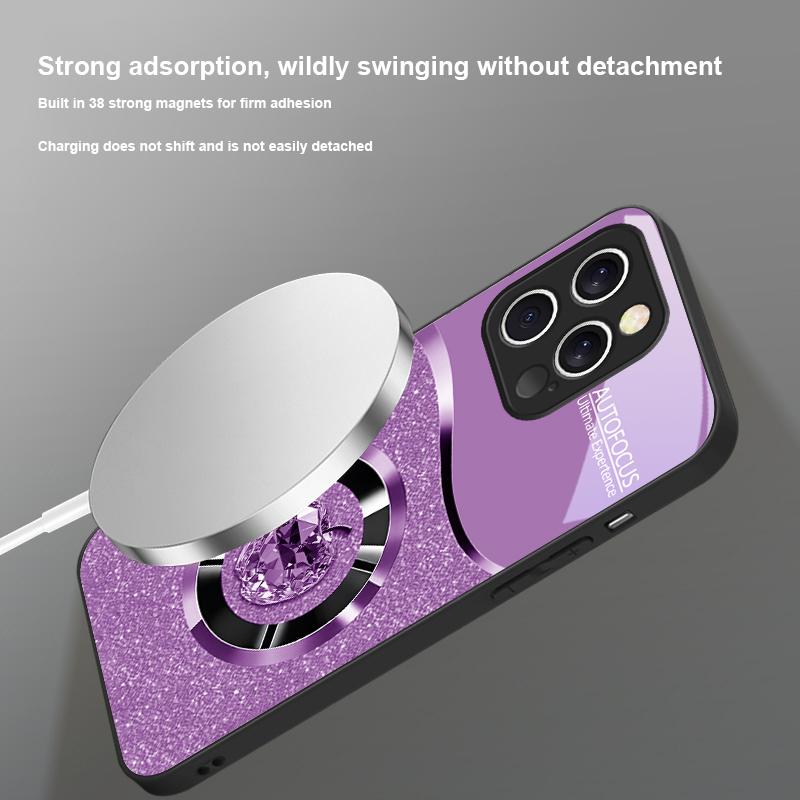 Crystal Purple Apple For iPhone 16 E 15 14 13 Plus 12 mini 11 Pro Max XR Xs Max 16E X 7 8 Plus 2022 Magsafe Glass Phone Case