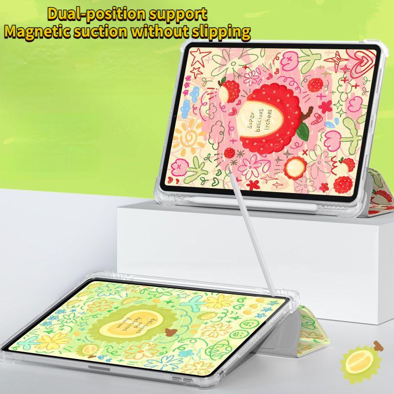 Für iPad Air5 Hülle Kreatives Frucht-Doodle-Illustrationsmuster iPad-Hülle für iPad 2022 10. 10.9 2021 9. 8. 7. 10.2 Air1/2 9.7 mit Stifthalter