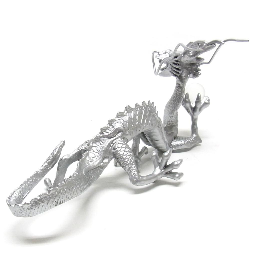 Copper Silver Dragon Holding a Crystal Ball, Feng Shui Good Luck Ornament, Goods, Item