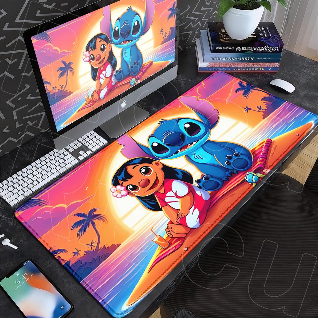 New Anime Mousepad Stitch And Angel Cute Office Deskmat 90x40cm Large Cartoon Gamer Cabinet Carpet Non-slip Keyboard Accessories