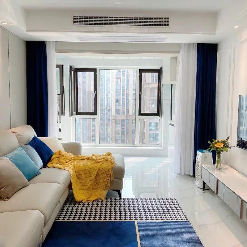 Blue Yellow Striped Geometric Area Rug Nordic Elegant Art Living Room Carpet Soft Non-Slip Bedroom Floor Mat Creative Decor