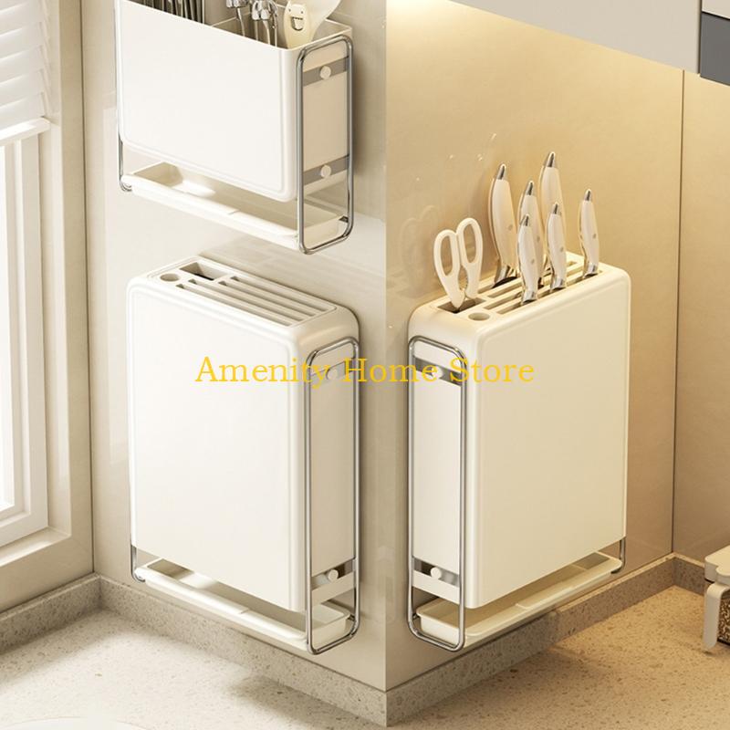 

F26C Wall Mounted Cutter Holder Replacement Cutter Rack with Drain Tray Kitchen Cutter Drying Holder Storage Rack Enduring China Mainland