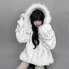 Autumn Winter Oversized Warm Soft White Faux Fur Coat Women with Hood Harajuku Fashion Fluffy Jacket Streetwear 2025