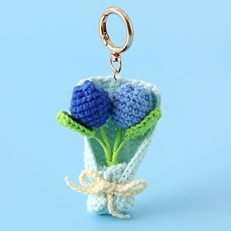 Crocheted Bouquet Bag Pendant Handmade Key Rings Holders Gift Accessories Simulated Tulip Ornament Keychain Decorative 5 Colors