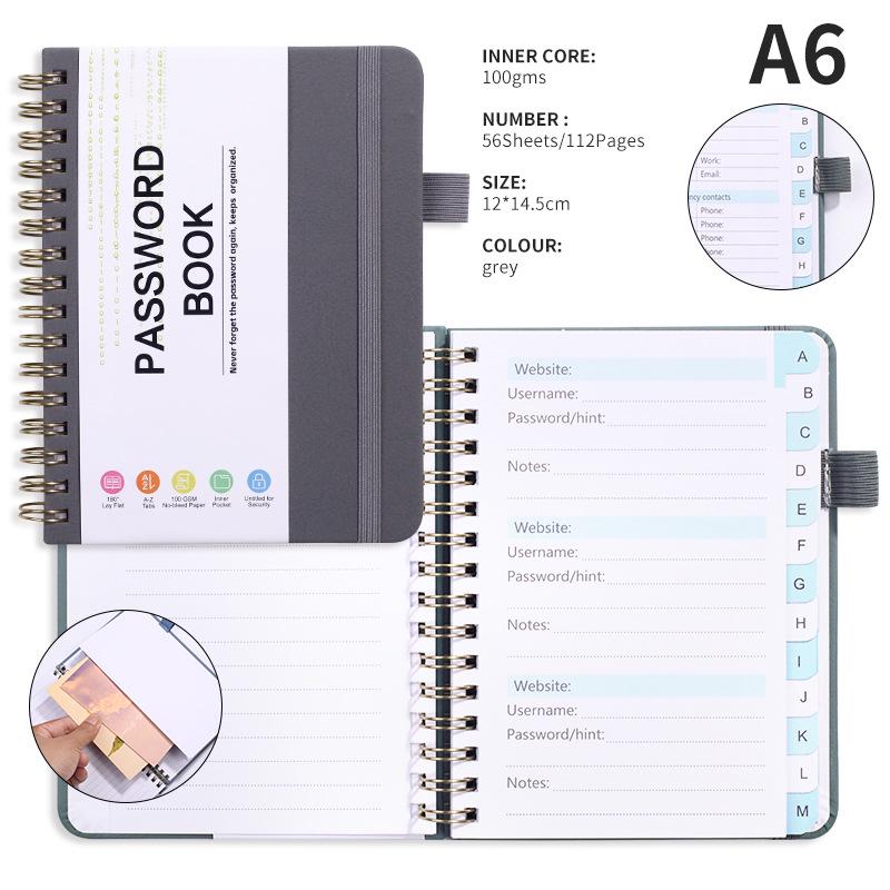 A6 Password Coil Notebook with Custom Letter Tabs & Logo for Business Meetings