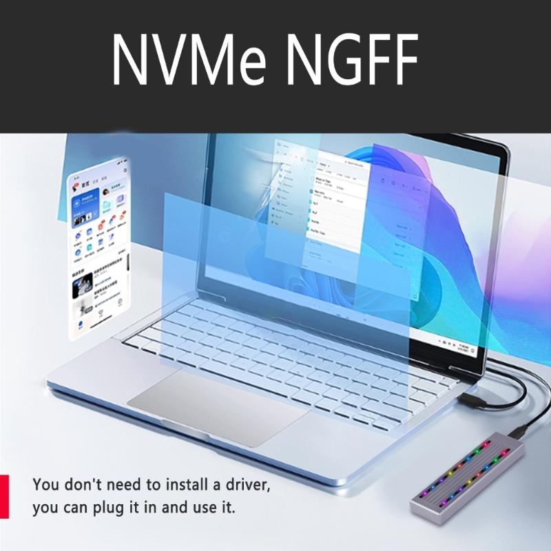 Double Protocol M.2 NVMe SSD Enclosure with Lighting Aluminum Case Easy to Use for 2230 2242 2260 2280 SSD Box