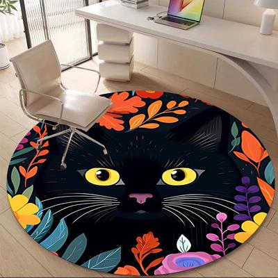1PC Cat Flowers Office Round Area Rug, Indoor Mat Suitable For Office, Under Office Chairs Bedroom Living Room Home Decor, Room Deco 170