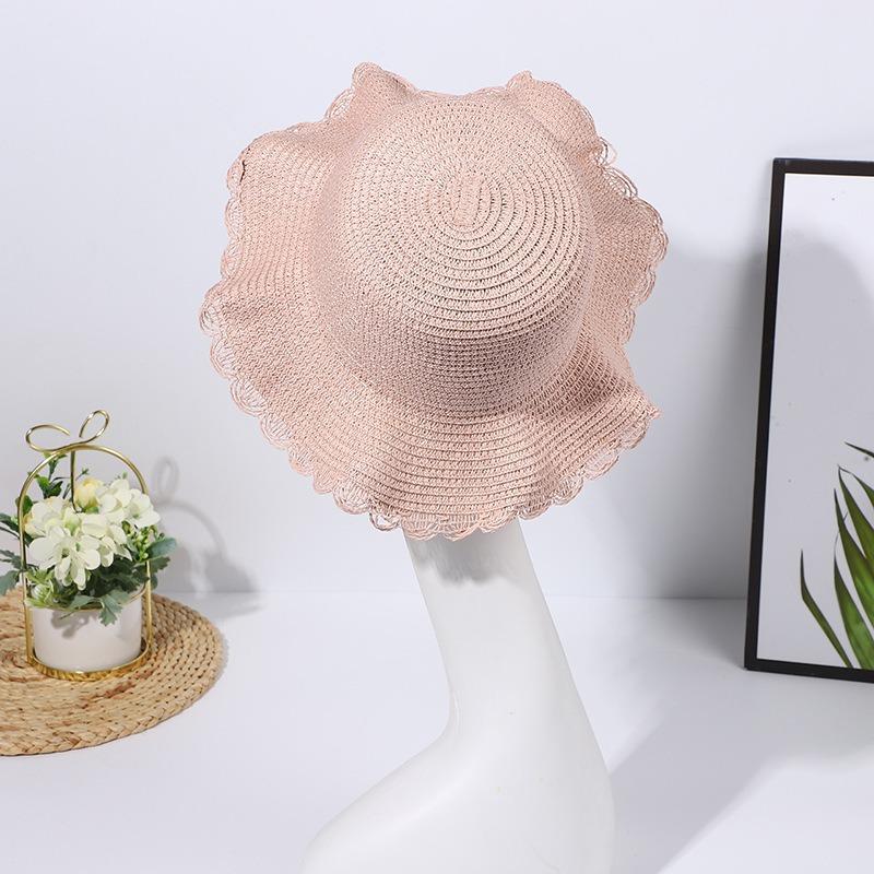 Children's Internet celebrity super fairy lace straw hat fashion outdoor travel sunscreen hat summer straw woven ruffle edge sunshade hat