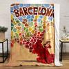 Mosaic tiles with vibrant colors and patterns forming Barcelona text. for all seasons blanket lunch break throw gift