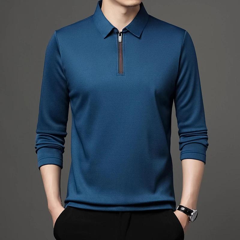 Men's Solid Color Long Sleeved POLO Shirt Casual Fashion Top