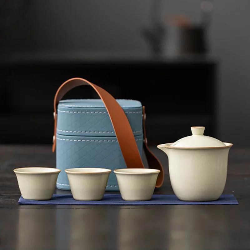 Travel Ceramic Tea Set Teas Infuser Portable Kung Fu Tea Set Filter Pot Kettle Teapot Teacup Teas Brewing Utensils Teaware Sets