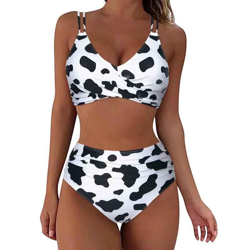 Women's Floral Print V Neck High Waisted Two Piece Swimsuit