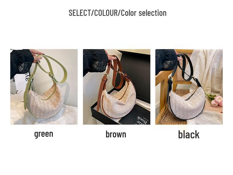 High-End Straw Woven Crescent Shoulder Bag: Fashionable, Pastoral Style, Hollowed-Out Versatile Handbag/Crossbody Bag for Casual Travel