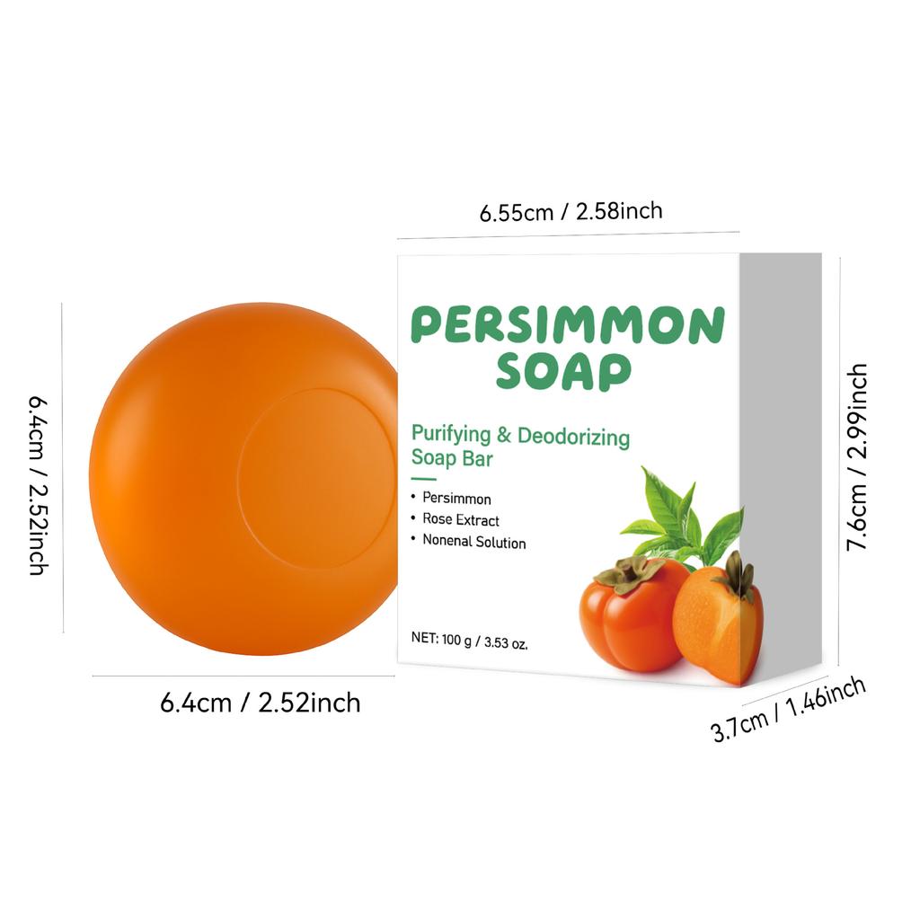 Persimmon Soap Bar (Green Tea Scent) 100g - Natural Plant Extract, Deep Cleansing, Long-Lasting Fragrance, Gentle & Non-Irritating