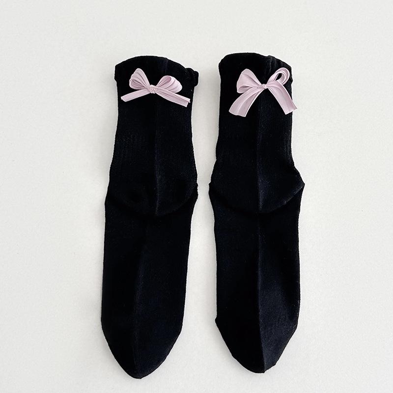 

Носки с бантами, Женские летние тонкие носки до середины икры, Хлопковые носки в балетном стиле, Носки с оборкой «черный гриб» в стиле Лолита, Сладкие махровые носки 1 pair чёрный