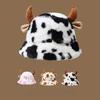 Cow Pattern Horn Bucket Hat Women's Fashion Plush Thickened Warm Hats Caps Women’s