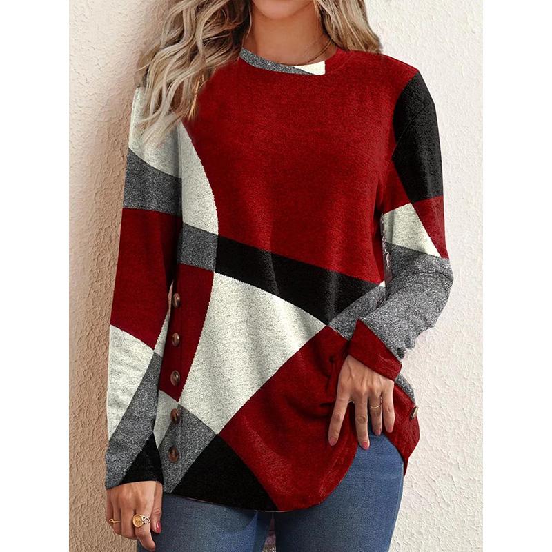 Women s Contrast Color Print Long Sleeve Casual T-Shirt Top S