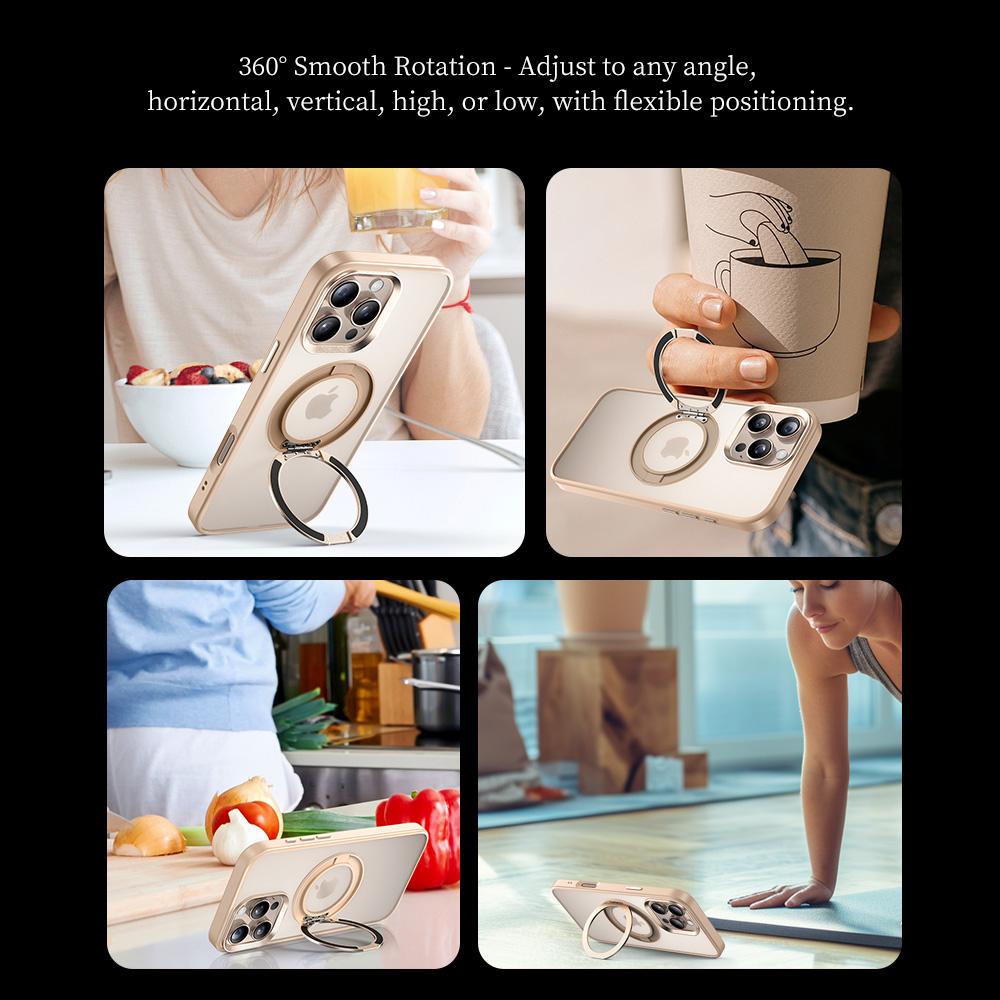 For iPhone 16 Pro Max Case Rotating Magnetic Kickstand TPU+PC Protective Cover