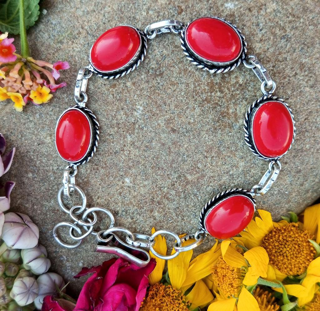 Coral Gemstone 925 Sterling Silver Plated  1 Pcs Bracelet Chris-br7