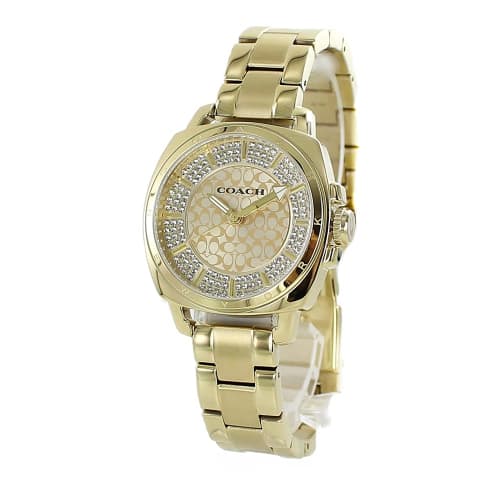 Coach Women's Boyfriend Gold Stainless Steel Rhinestone Watch 14501994
