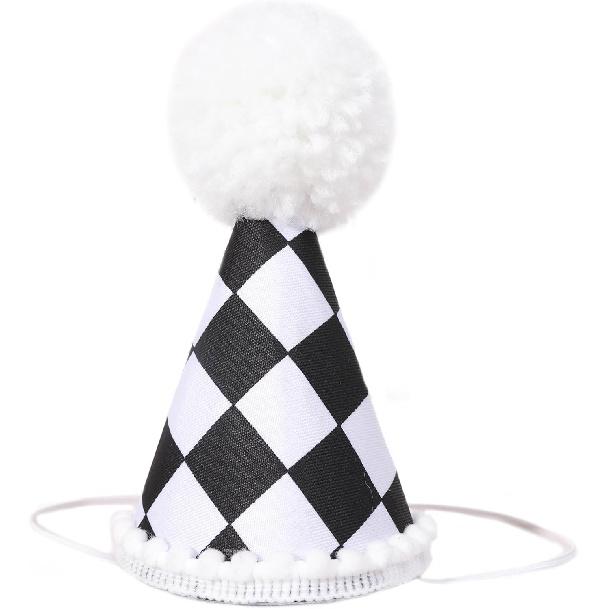 Шляпа на Первый День Рождения  Гоночная Машина  - Декорации на 1-й День Рождения  Гоночная Машина , Черно-белая Клетчатая Гонночная Шляпа, Декорации на День Рождения  Две Быстрые Машины , День Рождения  Быстрый Один