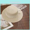 Summer Straw Hat With Lace Ribbon Large Brim Sun Protection For Beach Vacation Women