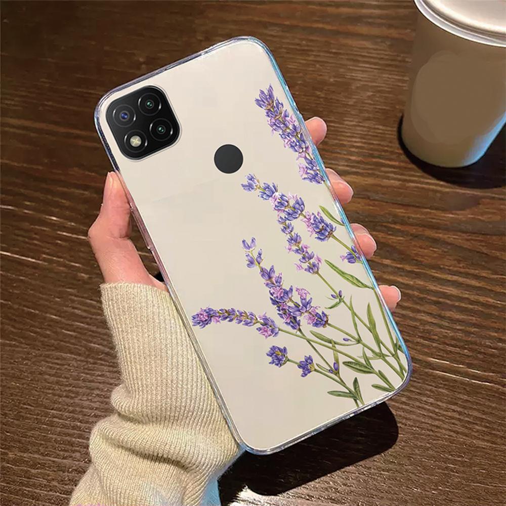 Transparent Clear For Xiaomi Redmi 9C 9 9A 9T 10A Cover Silicone Rose Flower Oil Painting Lavender Phone Case For Redmi9C NFC