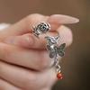 Butterfly Love Flower Tassel Butterfly Ring Women's Simple Fashion Retro Ring Niche Design Opening Trend Flower Ring