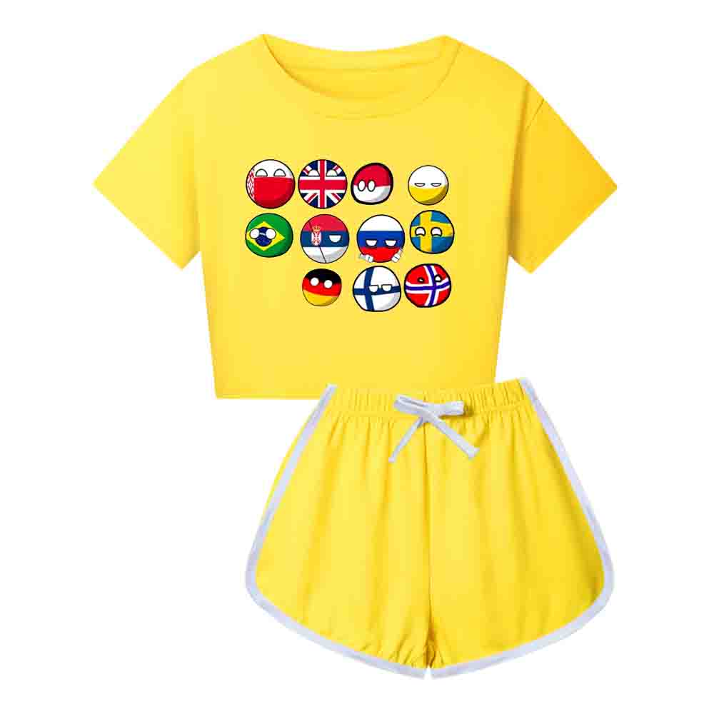Children Countryball Printed Short Sleeve Top Shorts Sleepwear Set 110cm