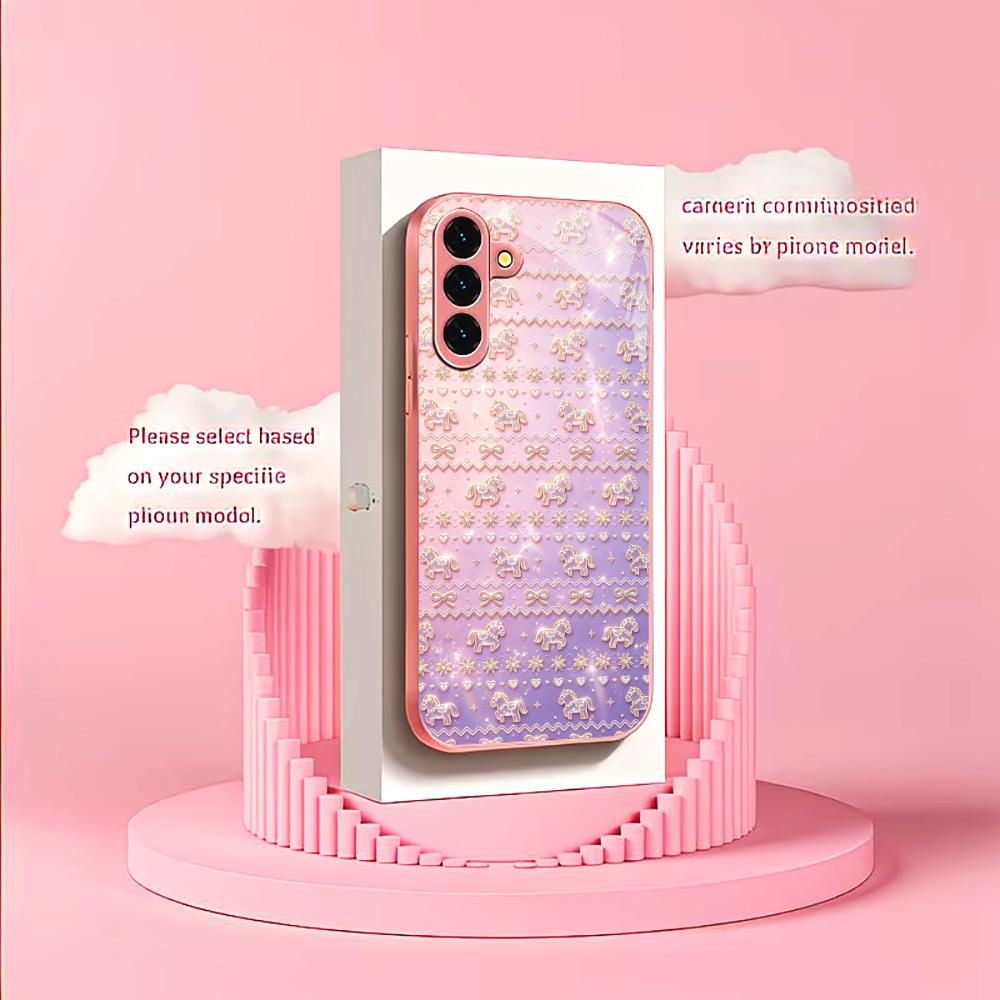 Pinkish-purple Crystal Pony Phone Case Glass S26 Ultra Case S25 Ultra Case for Samsung Galaxy S26 S25 S24 S23 S22 FE Ultra Plus