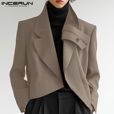 Men Lapel Neck Long Sleeve Open Front Irregular Blazer Short Coats