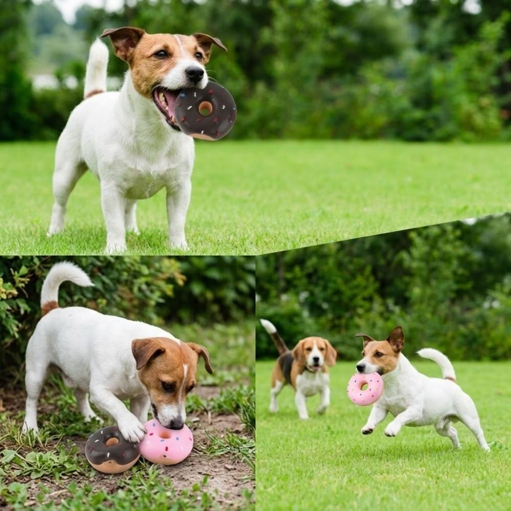 2 Pezzi Giocattolo Donut in Lattice Premium per Cani Giocattolo Donut Squeaky da Masticare per Cani Gioco Interattivo