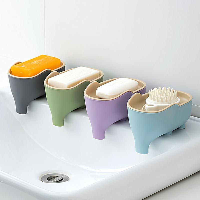 Double Layer Creative Elephant Shape Soap Box Soap Dish Drainable Soap Holder Waterproof Drain Rack Soap Container Tray