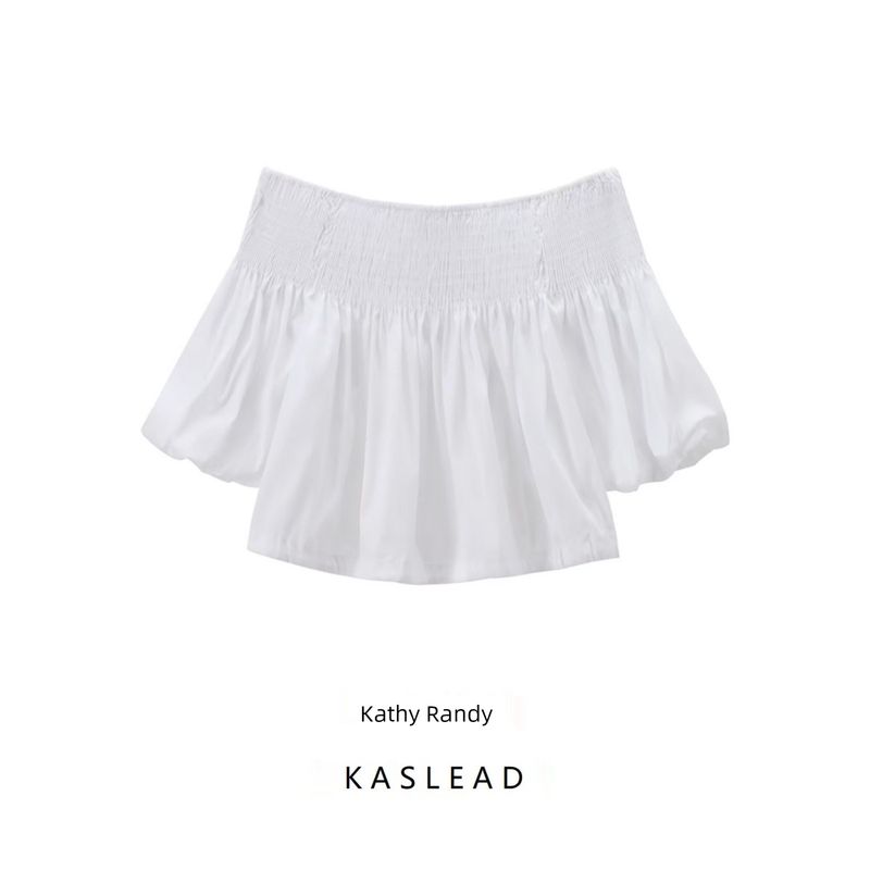 Kaslead New Arrival Women's Clothing Fashion Style Fashion All-Match White off-the-Shoulder Clothes Casual Frill Tops 3539920