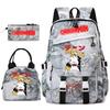 Chainsaw Man Anime Print Student Backpack Set for Girls with Lunch Bag Pencil Case School Daily Use