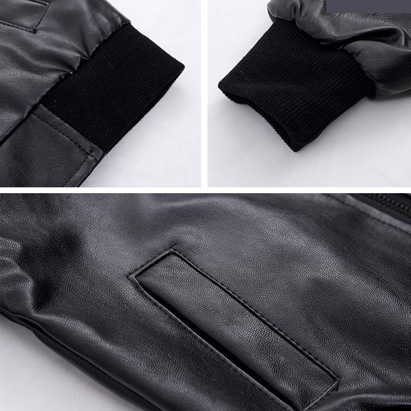 Baby Jungen PU Jacken 1-13 Jahre alt Rundhals Jacke Herbst Winter Plus Samt Verdickung Schwarz
