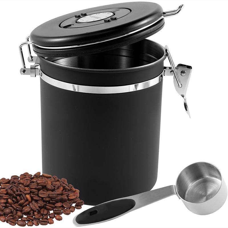 

1/2Pcs Airtight Coffee Beans Storage Canister with Date Locator, 304 Stainless Steel Kitchen Food Storage Container with Spoon