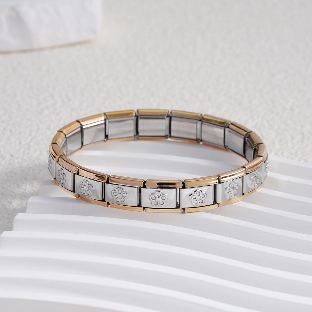 Italian Stainless Steel Love Heart & Star Modular Bracelet - Detachable Elastic Watch Band, European & American Fashion.