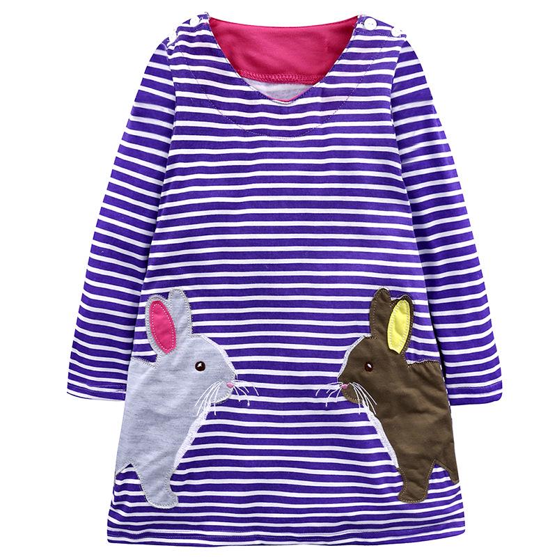Girls Long Sleeve Striped Animal Print Dress for Spring and Autumn 80