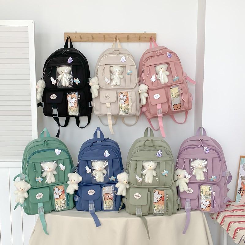 Schoolbagins style large capacity high school backpack for women, Korean version Harajuku ulzzang cartoon backpack, elementary school backpack